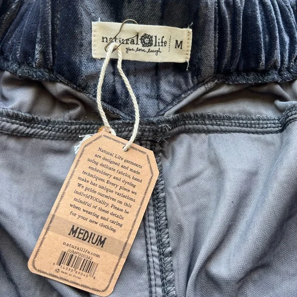 NWT Natural Life Medium Dakota Tie Velvet Overalls Jumper Charcoal Wide Leg Boho - Picture 6 of 11